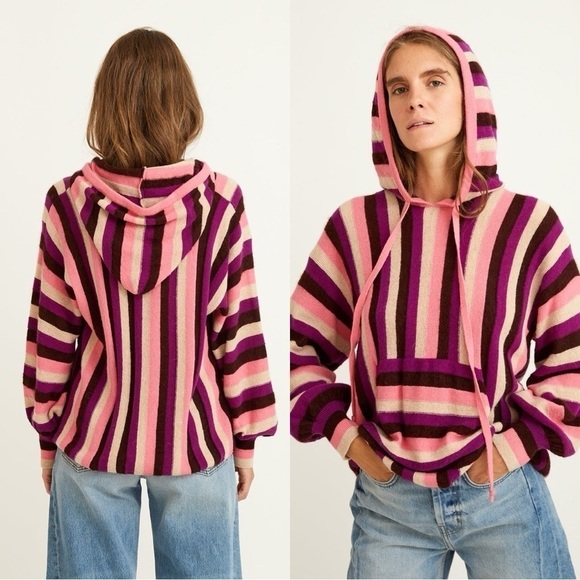 NWT FORTE FORTE Striped Wool Riga Barre Knit Hoodie Sweatshirt Sz M - Picture 1 of 9